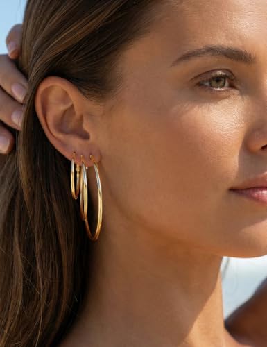 4/5/6 Pairs Gold Hoop Earrings for Women, Hypoallergenic Silver Gold Plated Stainless Steel Huggie Hoop Earrings Set Trendy Jewelry Gifts Lightweight 30/40/50/60/70MM - color: 6 Pairs gold silver Plated Hoop Earrings