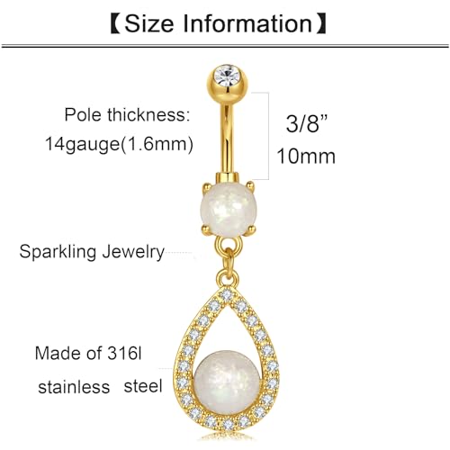 QWALIT Belly Button Ring Silver Gold Belly Rings Surgical Stainless Steel Belly Button Rings for Women Belly Button Piercing Jewelry Hypoallergenic Dangle Belly Button Ring Clicker Belly Ring Dangling - style: E6-Dangle- opal