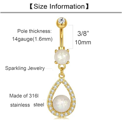 QWALIT Belly Button Ring Silver Gold Belly Rings Surgical Stainless Steel Belly Button Rings for Women Belly Button Piercing Jewelry Hypoallergenic Dangle Belly Button Ring Clicker Belly Ring Dangling - style: E6-Dangle- opal