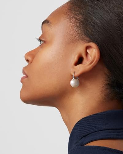925 Sterling Silver Hoop Handpicked AAA+ Quality 7.5-8mm White Freshwater Cultured Pearl Dangle Drop Earrings Jewelry for Women - color: 9. Silver Plated Handle