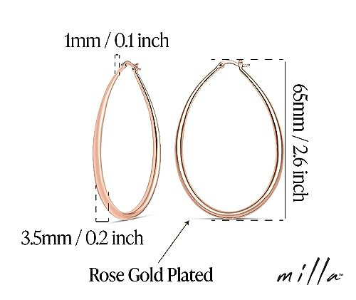 Milla Oval Hoop Earrings for Women | Elegant Polished 14K Gold, Rose Gold or Silver Plated Hoops with Secure Latch Closure, Hypoallergenic & Lightweight - color: Rose Gold Plated / 2.6 in - LARGE