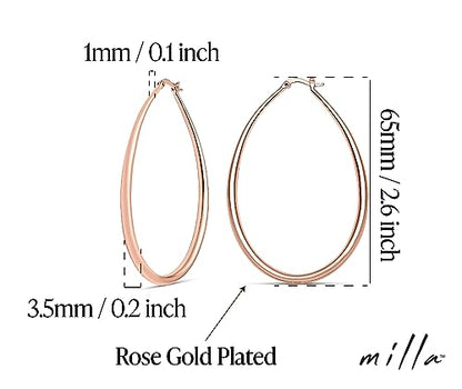 Milla Oval Hoop Earrings for Women | Elegant Polished 14K Gold, Rose Gold or Silver Plated Hoops with Secure Latch Closure, Hypoallergenic & Lightweight - color: Rose Gold Plated / 2.6 in - LARGE