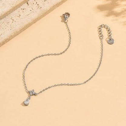 Gold Anklets for Women 18K Gold Plated CZ Ankle Bracelet Dainty Droplet Bar Tennis Ankle Trendy Summer Waterproof Beach Foot Chain Jewelry - color: Flower Charm-White Gold