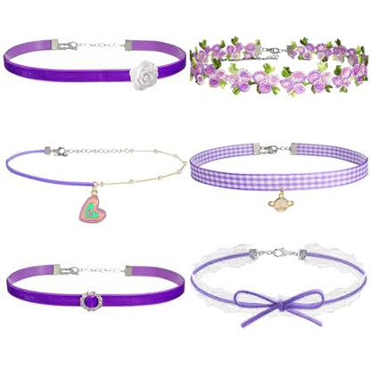 Nova&Aria Chokers Set For Women Heart Choker Necklaces Flower Pendant Velvet Cute Pink Turquoise Blue White Black Choker Necklace Christmas Colorful Lace Chokers - color: Purple