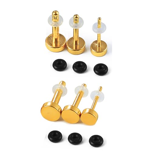 LADEMAYH Comfy Dead Stretching Ear Tapers Stretching Kit, Small Gaps Packed, 0.5mm Increments, Surgical Stainless Steel 316L, Flat Top Ear Plugs, Pain-Free Body Piercing Jewelry for Women & Mens - color: Gold, size: 1-2mm 6pcs