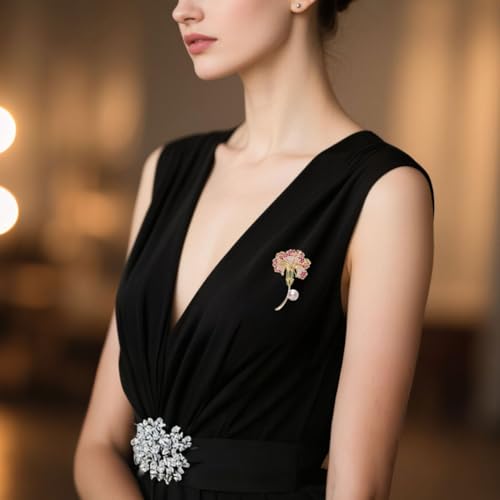 Flower Brooch for Women Rhinestone Pearl Zirconia Flower Lapel Pin Birthday Holiday Gift for Mother Wife Girlfriend - color: 13 Carnation