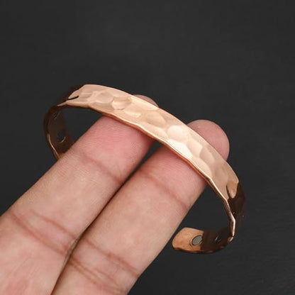 Pure Copper Cuff Bangle Bracelet 100% Solid, Raw & Uncoated Handmade Bracelets Jewelry Cuff Gift Bangle for Women & Men - color: Classic Hammered Texture