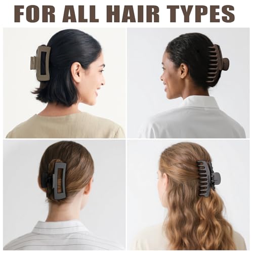 TOCESS Large Claw Clips for Thick Hair: 8 Pack Matte Neutral Hair Clips | 4.3 Inch Big Hair Clips for Curly, Fine, Thin Hair Strong Hold & Non Slip 4 Square + 4 Rounded Jumbo Jaw Clips for Women