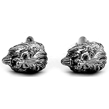 Flairs New York Gentleman's Premium Handmade Artisan Tie Bars Clips Cufflinks - size: Medium, style: Gunmetal Lion Heads Cufflinks (1 Pair)
