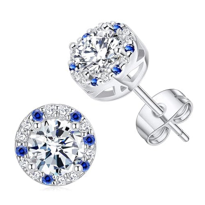 Titanium Stud for Sensitive Ears, Gold Plated Halo Cubic Zirconia Earrings - color: Round White Stud