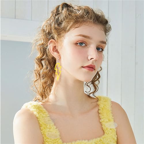 ONLYJUMP Acrylic Exaggerated Lightning Earrings Statement Punk Retro Geometric Delicate Neon Personalized Earrings Accessory Jewelry for Women - color: Yellow