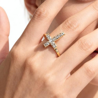 Cross Rings For Women, Faith Christian Blessed Hope Love Encouragement Pray Ring Adjustable Open Wrap Thumb Cross Inspirational Ring Dainty 14k gold Jewelry Easter Gift Non Tarnish - color: Gold 3