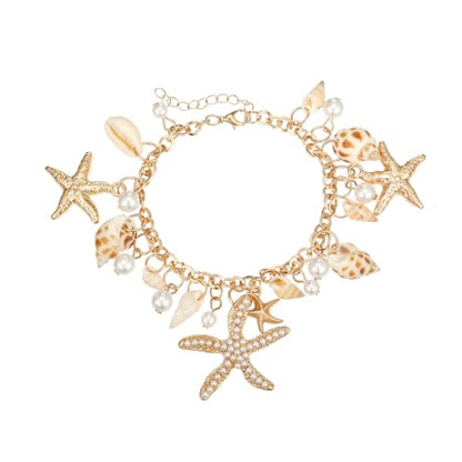 RUOFFETA Shell Starfish Necklace Bracelet Conch Statement Chunky Necklace Mermaid Costume Jewelry Beach Jewelry for Women - style: Anklet Gold