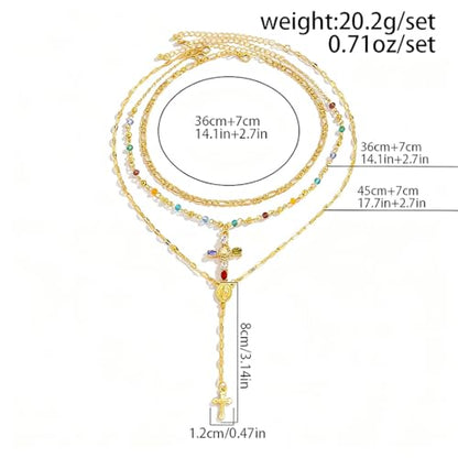 Layered Necklace for Women, Cross Pendant Y Necklace Set, 18K Gold Plated Dainty Stackable Jewelry Gift for Everyday Wear - style: 3PCS - C