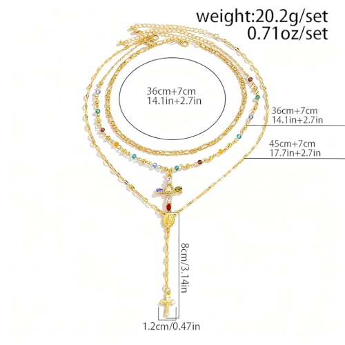 Layered Necklace for Women, Cross Pendant Y Necklace Set, 18K Gold Plated Dainty Stackable Jewelry Gift for Everyday Wear - style: 3PCS - C