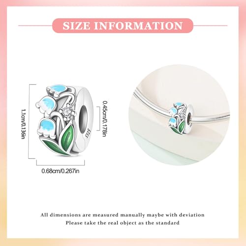 925 Sterling Silver Openable Clip Spacer Bead Fits Pandora Bracelet | Hypoallergenic Clip Stopper Charm, Star Clover Butterfly Floral Mom Heart Paved Zircon Gift for DIY Charm Bracelet Jewelry - color: Lily of The Valley