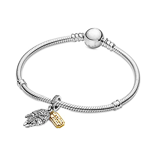 LIGHTDOG 925 Sterling Silve Charms fits Pandora Bracelets Necklace,5A Zircon Dangle Pendant Bead,Mother's Day Gift Jewelry Beads for Women - style: A-Millennium Falcon Charm