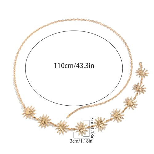 Metal Sunflower Waist Chain Belt Bikini Sun Waist Chains Jewelry Summer Beach Waist Belly Chain Adjustable Body Link Belt for Women - color: Gold