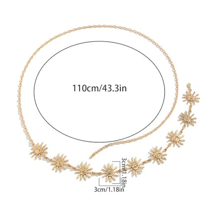 Metal Sunflower Waist Chain Belt Bikini Sun Waist Chains Jewelry Summer Beach Waist Belly Chain Adjustable Body Link Belt for Women - color: Gold