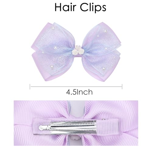 KISZU 4.5 Inch Flower Hair Bows Clips Mermaid Pearl HairPins for Girls Children Teens and Women - color: Purple