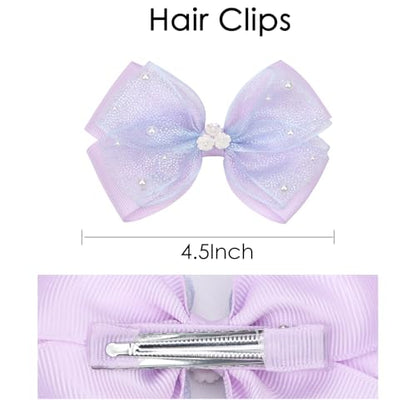 KISZU 4.5 Inch Flower Hair Bows Clips Mermaid Pearl HairPins for Girls Children Teens and Women - color: Purple