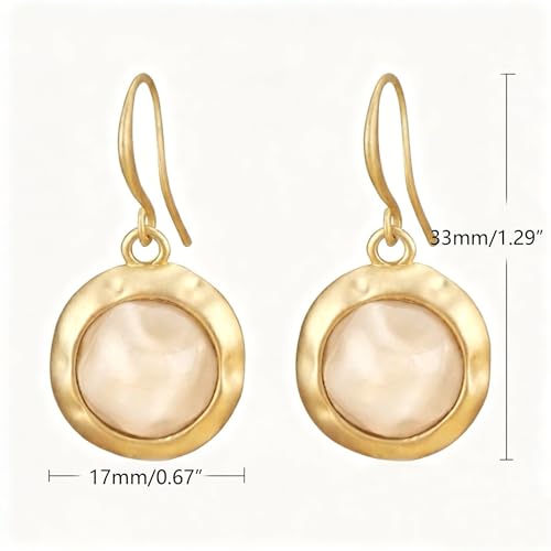 Gold Earrings for Women Dainty Stone Round Dangle Drop Earrings Colorful Resin Beaded Black White Pink Blue Dangle Drop Earrings Statement Gift - color: Nude Pink Earrings