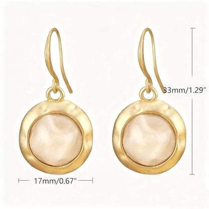 Gold Earrings for Women Dainty Stone Round Dangle Drop Earrings Colorful Resin Beaded Black White Pink Blue Dangle Drop Earrings Statement Gift - color: Nude Pink Earrings