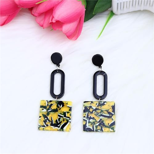 MALOYANVE Acrylic Earrings for Women Trendy Fashion Bohemian Retro Multicolor Mottled Resin Lightweight Geometric Hollow Dangle Drop Statement Post Earrings - color: Yellow