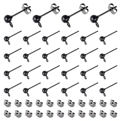 UNICRAFTALE About 30Pcs 304 Stainless Steel Stud Earring Findings Gunmetal Ball Post Stud Earrings with Ear Nuts and Loop Earring Findings Earrings Component for DIY Jewellery Making - color: Gunmetal