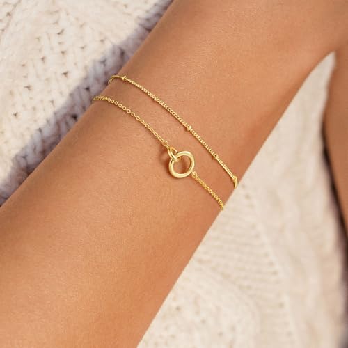 Turandoss 14K Gold Plated Interlocking Circle Bracelet Gifts for Women | Cubic Zirconia Circles Bracelets, Layered Twisted Circle Bracelet for Women, Trendy Jewelry Gifts - color: Circles Interlock Bracelet