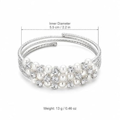 Gold Crystal Faux Pearl Beaded Bracelet for Women,Sparkling Rhinestone Layered Statement Cuff Bracelet Wedding Bridal Jewelry Accessories - color: Silver