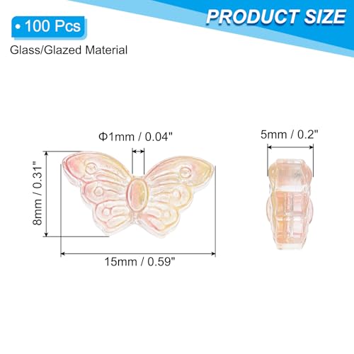 PATIKIL Butterfly Beads, 100Pcs Crystal Butterfly Beads Translucent Czech Glass Beads Spacer Bead for DIY Jewelry Making Bracelets Necklace - color: Pink Yellow