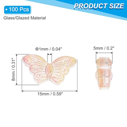 PATIKIL Butterfly Beads, 100Pcs Crystal Butterfly Beads Translucent Czech Glass Beads Spacer Bead for DIY Jewelry Making Bracelets Necklace - color: Pink Yellow