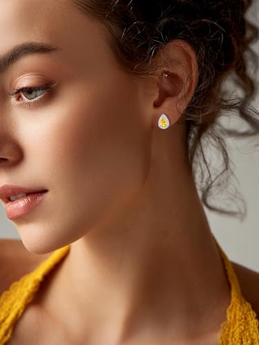 FindChic Birthstone Earrings for Women, Round/Heart/Square/Teardrop Earrings with 925 Sterling Silver Posts & Push Backs, Hypoallergenic Studs with Cubic Zirconia, 12 Months Jewelry with Gift Box - style: 11. November-Yellow Topaz (Teardrop)