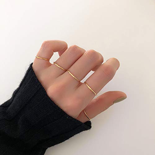 COLORFUL BLING 7 Pcs Set Knuckle Rings Minimalism 1mm Band Stacking Rings Size 4-10 Titanium Stainless Steel in Gold/Rose Gold/Silver/Black for Women