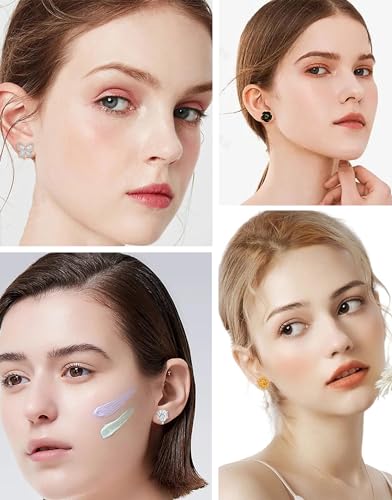 Tornito 10-15 Pairs Clip on Stud Earrings Non Pierced Teardrop Round Square CZ Pearl Twist Knot Flower Butterfly Heart Star Rainbow Cat Opal Clip on Earrings for Women - color: H: 10 Pairs