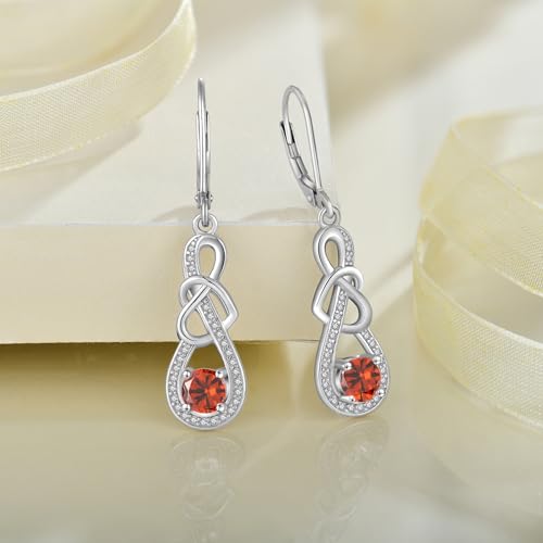 Dangle Drop Earrings for Women 925 Sterling Silver Heart Infinity Leverback Earrings Birthstone Jewelry Gifts for Women Wife Girlfriend Mother Daughter Her - color: 01 January - Garnet