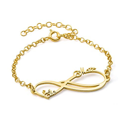 Personalized Infinity Bracelet - Choose Your Style - Sterling Silver, Solid Gold or Plated - Rolo Chain - color: 18K Gold Vermeil Silver, size: 2 Name Bracelet