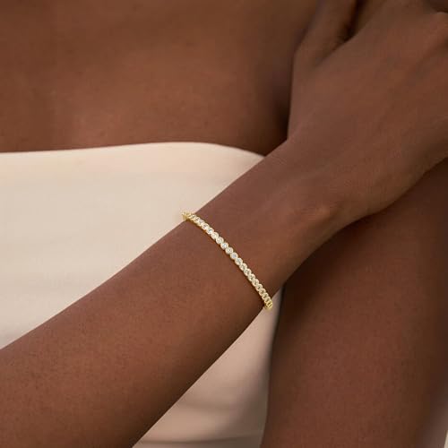 Turandoss Dainty Tennis Bangle Bracelets for Women Jewelry Gifts | 14K Gold Plated, Personalized Tennis Bracelets, Trendy Cubic Zirconia Bangle Bracelet, Jewelry Gifts for Mom Wife Sister - color: Half CZ Bangle - Round Tennis