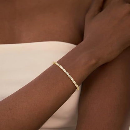 Turandoss Dainty Tennis Bangle Bracelets for Women Jewelry Gifts | 14K Gold Plated, Personalized Tennis Bracelets, Trendy Cubic Zirconia Bangle Bracelet, Jewelry Gifts for Mom Wife Sister - color: Half CZ Bangle - Round Tennis