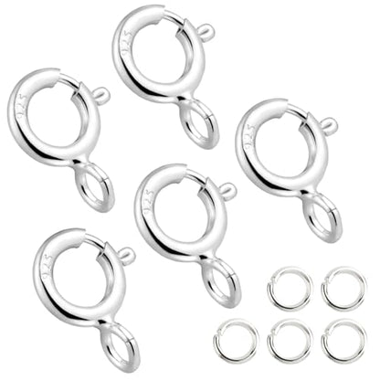 925 Sterling Silver Necklace Clasps, 5mm Spring Clasps for Jewelry Making | Jewelry Clasps and Closures, 4mm Sterling Silver Jump Rings, Bracelet for DIY Jewelry Making Supplies - color: Sterling Silver