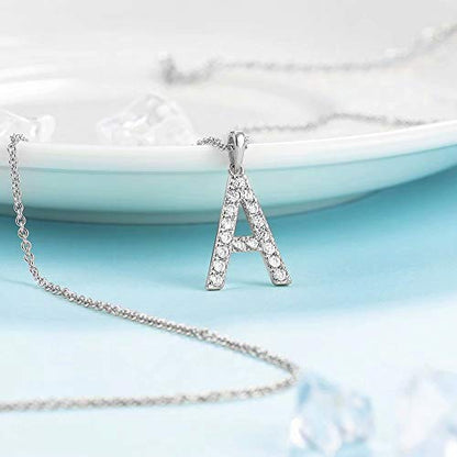 Tarsus Initial Cubic Zirconia Necklace for Women Teens | Jewelry Gifts for Women Adjustable Chain 18" + 2" - style: Silver-A-Diamond style