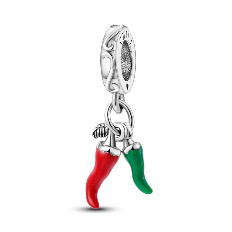 Vegas Safety Chain Sun Birthday Mom Camera Dog God Psalm Bead Pendant 925 Sterling Silver Dangle Compatible With Pandora Moments Charm Bracelet - style: Green Red Chilli Peppers Mexixcan Food Hot Chef