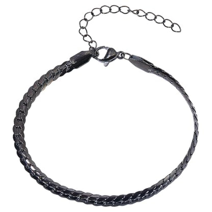 Black Chain Bracelet for Women Men Stainless Steel Cuban Link Bracelet Trendy Dainty Stackable Snake Chain Gift for Birthdays Anniversaries Father's Day Christmas - color: Black