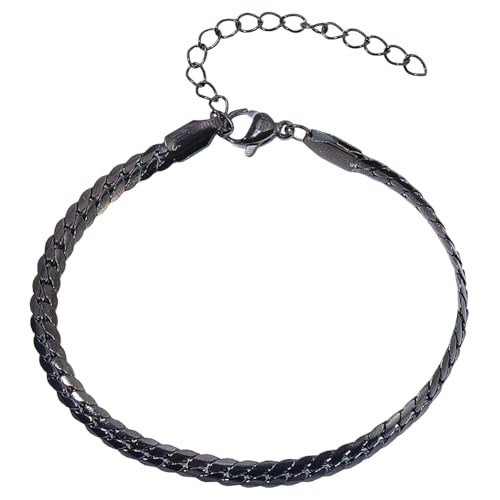 Black Chain Bracelet for Women Men Stainless Steel Cuban Link Bracelet Trendy Dainty Stackable Snake Chain Gift for Birthdays Anniversaries Father's Day Christmas - color: Black