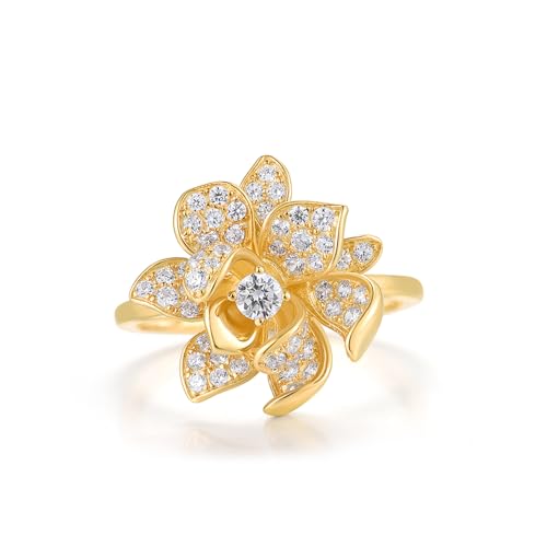 Santuzza Sterling Silver Gemstone Flower Ring for Women - color: [A]Lotus-Yellow