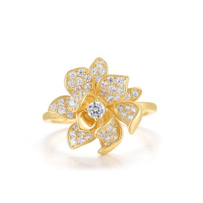 Santuzza Sterling Silver Gemstone Flower Ring for Women - color: [A]Lotus-Yellow