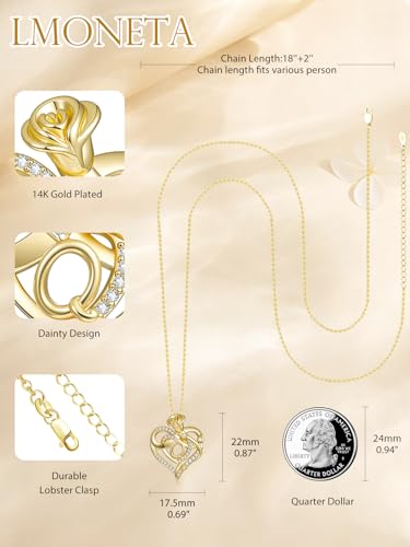 14k Gold Heart Initial Necklaces for Women, Dainty Letter Pendant Chain Necklace, Letter A to Z Initial Jewelry, Anniversary Birthday Gifts for Her Wife Mom Daughter - style: Letter Q