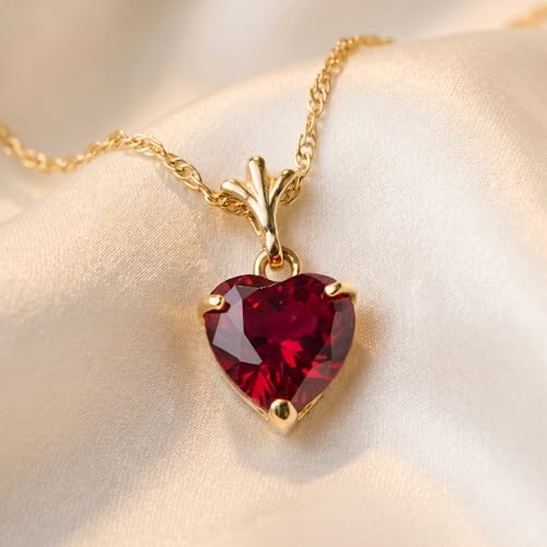 Galaxy Gold GG 14K Yellow Gold 1.45 Carat Natural Ruby Pendant Necklace - July Birthstone - Passion & Protection - 16" to 24" - Fine Jewelry for Women