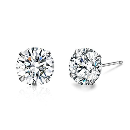 SBLING Platinum Plated Sterling Silver Stud Earrings Made with Austrian Crystals - size: Medium Size: 8mm